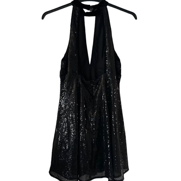 Anthropologie Raga After Dark High Neck black Glitter Mini Dress Size Small NEW - Picture 5 of 12